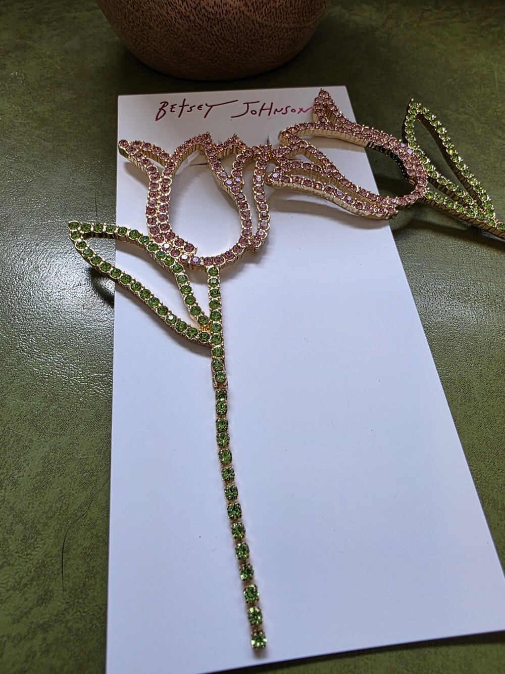 Betsey Johnson Pink and Green Crystal Tulip